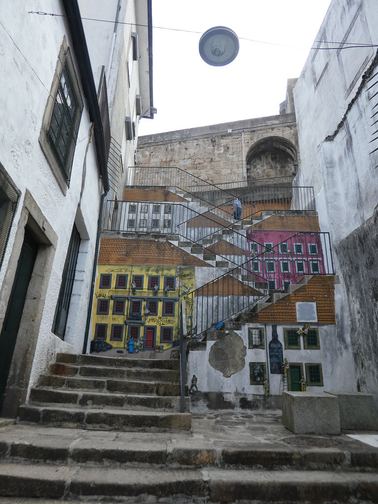 Stone staircases leading to the waterside in Porto