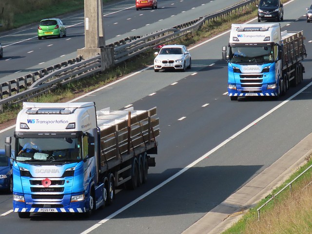 WS Transportation, Scania R450s (PE69FWN & PO69XYT) On The A1M Southbound