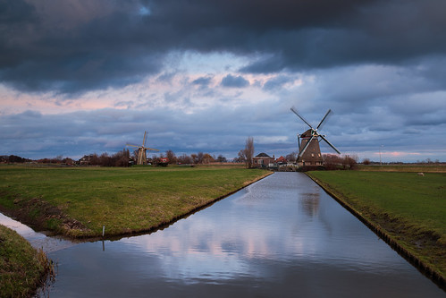 maasland zuidholland netherlands holland dutch nederland water polder windmill grondzeiler sunrise clouds stormy relection rural