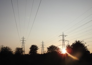 Pylon and Power Lines Sunset