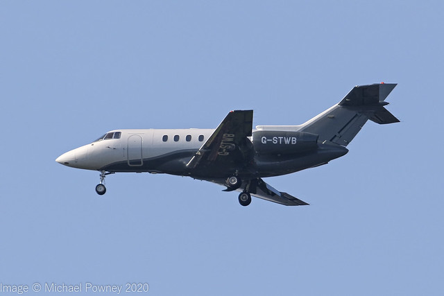 G-STWB - 2008 build Hawker 750 (HS125), on approach to Runway 23R at Manchester