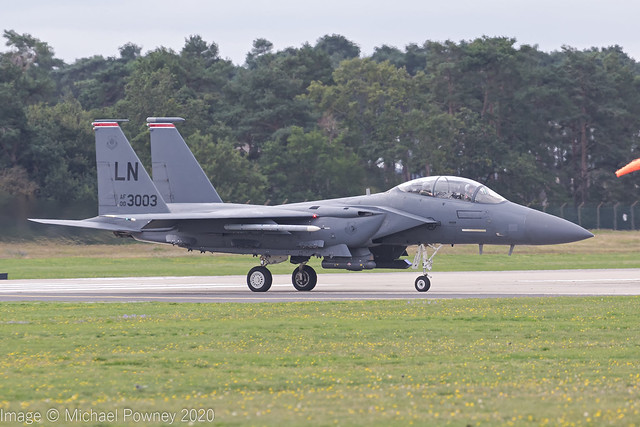 00-3003 - 2000 fiscal McDonnell Douglas F-15E Strike Eagle, preparing for departure on Runway 24 at Lakenheath