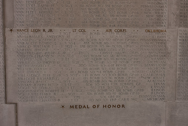 Lieutenant Colonel Leon Vance JR Medal of Honor recipent The Cambridge American Cemetery and Memorial Coton Cambridgeshire UK