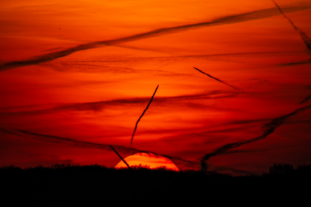 Sunset And Contrails