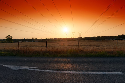 sunrise road landscape countryside light energy electricity pylon electric pentax pentaxart pentaxk1