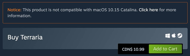 Steam this product is not compatible with macOS 10.15 Catalina