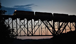 Silhouette of B&P Railroad's evening coal train over the Allegheny River @ Mosgrove, PA