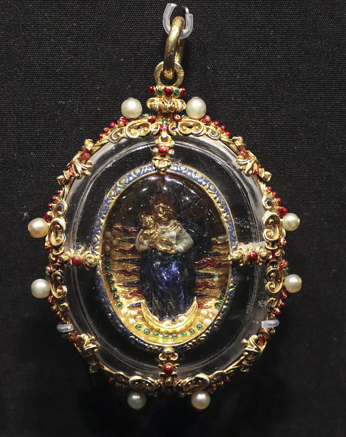 Pendant, Spain, about 1580, Enamelled gold, with rock crystal and pearls