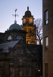 Town Hall towers seen from Quarry Street, Lancaster, Lancashire, UK