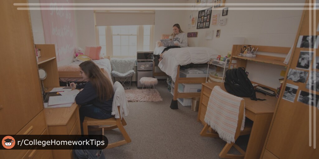 Two girls sitting in their dorm room having a rest and trying to study