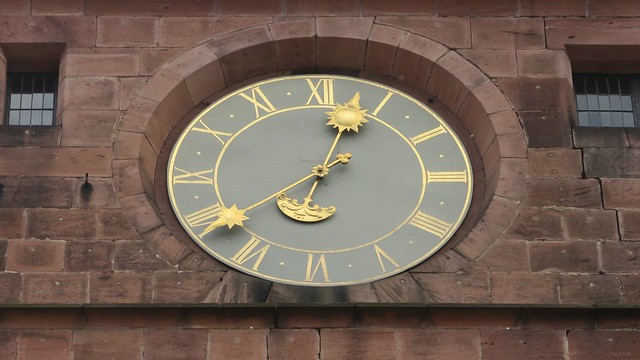 A clock in a tower at  Heidelberg Schloss