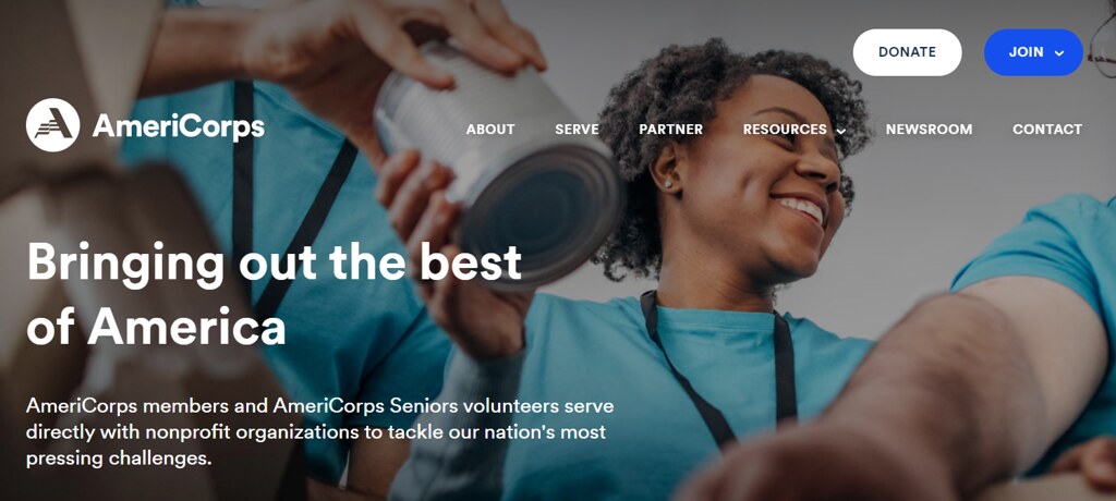 Screenshot of AmeriCorps website - Benefits of AmeriCorps: Why You Should Join