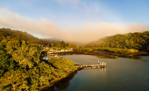 woywoy correabay landscape misty nature bay aerial coastal nsw hills centralcoast newsouthwales waterscape earlymorning morning brisbanewater drone scenery australia houses water scenic trees outdoors fog mist wharves horsfieldbay mountain