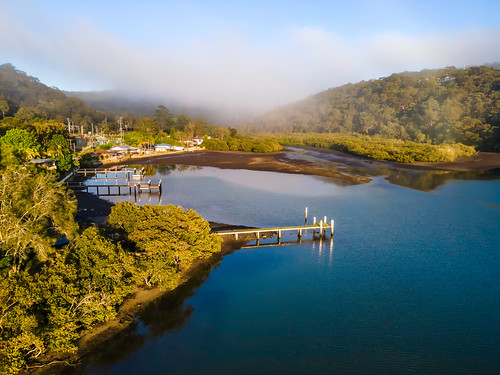 woywoy houses landscape mist nature bay water centralcoast australia aerial fog newsouthwales nsw earlymorning morning brisbanewater drone scenery correabay coastal misty scenic hills outdoors waterscape trees wharves horsfieldbay mountain
