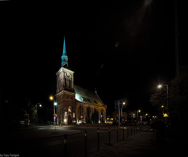 Night view of the St. Barbara Church in Gdańsk, Poland.  991-Edita