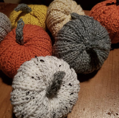 Valerie (blaksheepknits) has been knitting and crocheting a patch of pumpkins!