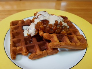 Old-Fashioned Chelsea Waffes; Brown Sugar Peach Coulis