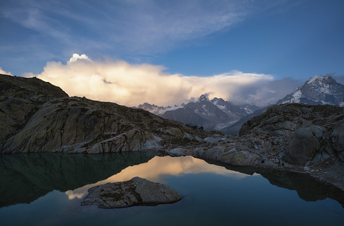 mountains sky france alps clouds water reflection sunset snow