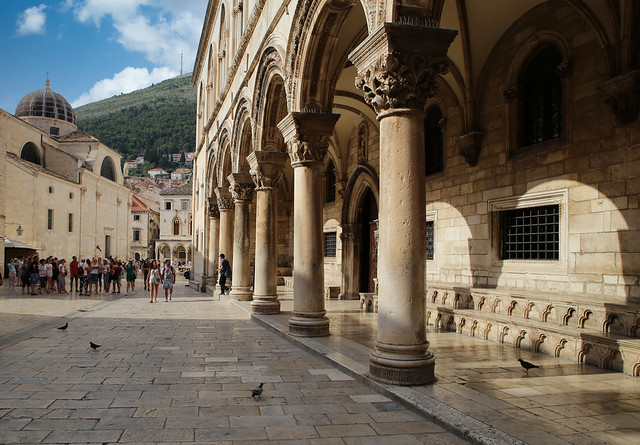 The monumental Gothic-Renaissance Sponza Palace in Dubrovnik