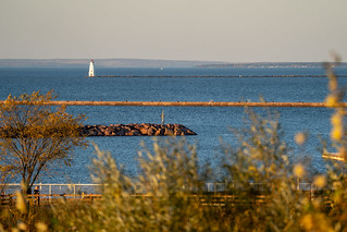 View of the Ashland Breakwater Lighthouse on Lake Superior in Wisconsin