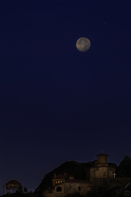Moon And Mars Both Setting Over Old Abbey