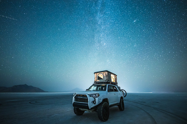 Overland Toyota 4Runner Under the Milky Way in Bonneville Salt Flats, Utah