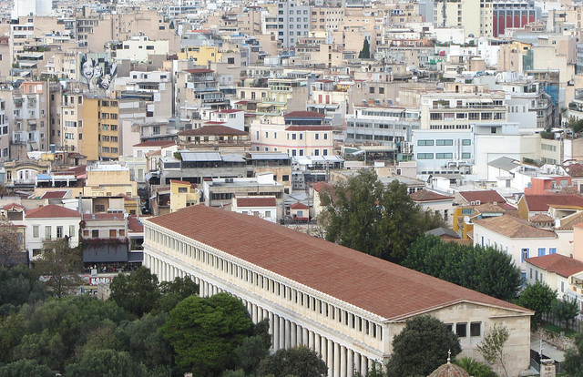 View of Central Athens Buildings, with Stoa of Attalos, From Aeropagus Hill, Greece