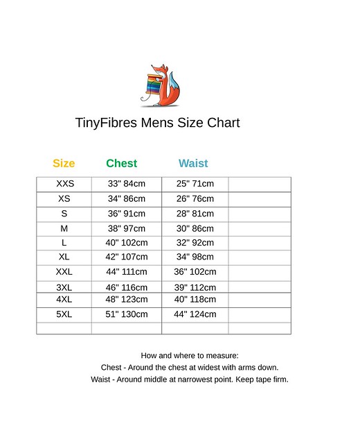 TinyFibres Mens size Chart 3-1
