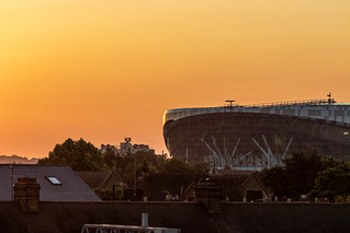 Tottenham Hotspur stadium view from Tottenham Marshes bridge