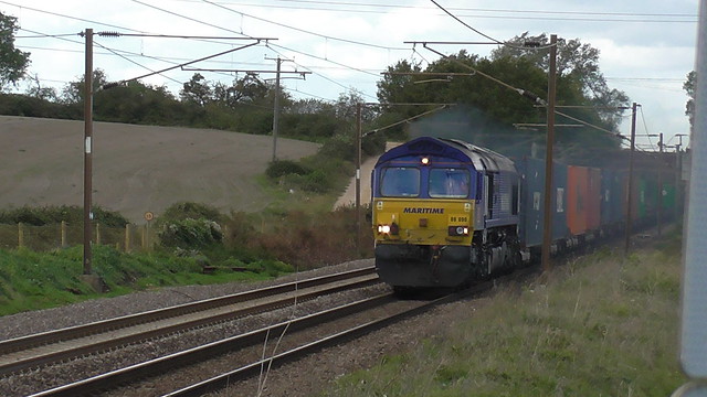66 090 rapidly approaches Baylham Pedestrian Crossing.