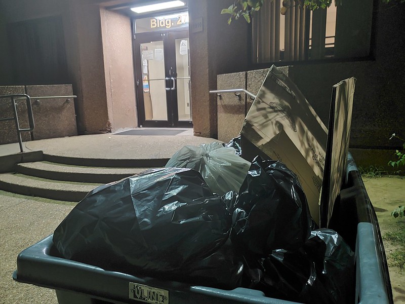 According to residents, any belongings they were not allowed to bring back into the shelter have been carted away in garbage bins, and thrown in the dumpsters behind the shelter. This bin was outside the building on Sept. 24.