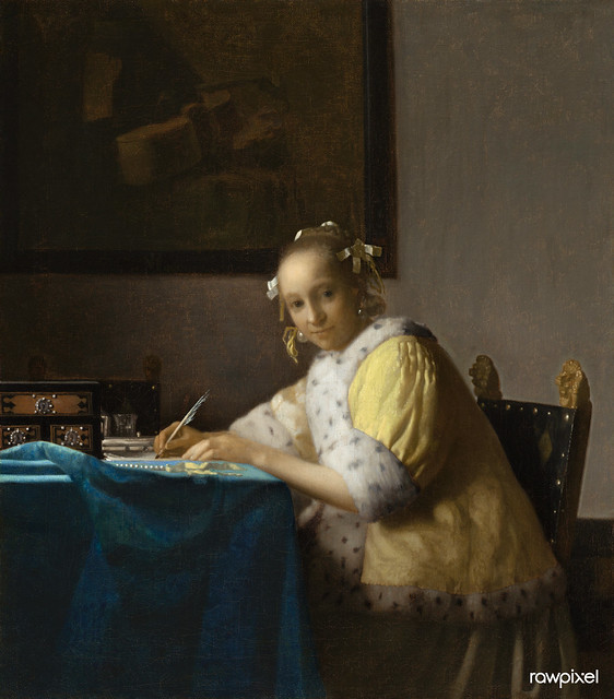 A Lady Writing a Letter (ca. 1665) by Johannes Vermeer. Original from the National Gallery of Art. Digitally enhanced by rawpixel.