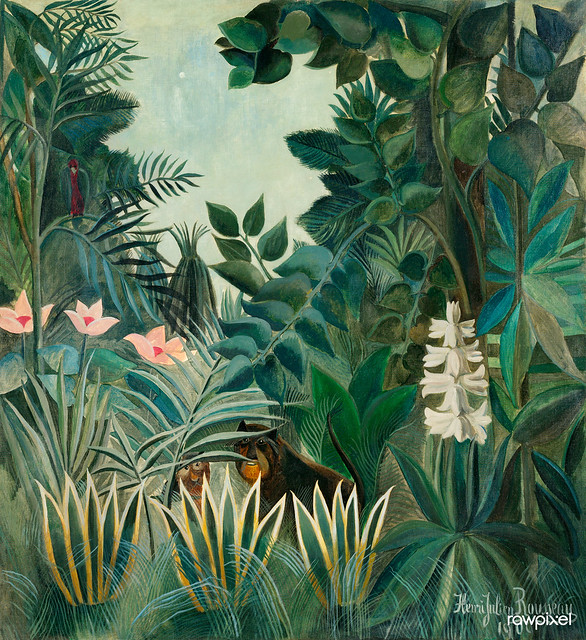 The Equatorial Jungle (1909) by Henri Rousseau. Original from The National Gallery of Art. Digitally enhanced by rawpixel.