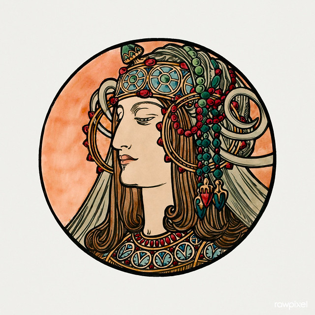 Stained glass window for the facade of the Fouquet boutique by Alphonse Maria Mucha (1869–1939). Original from The Public Institution Paris Musées. Digitally enhanced by rawpixel.