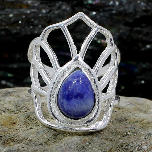 Lapis Lazuli Ring - Silver Plated Brass Blue Stone Ring
