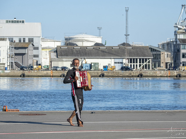 Street Musician with a Half Beard, Aarhus Harbour 2020