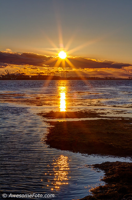 Sunset reflections on beach
