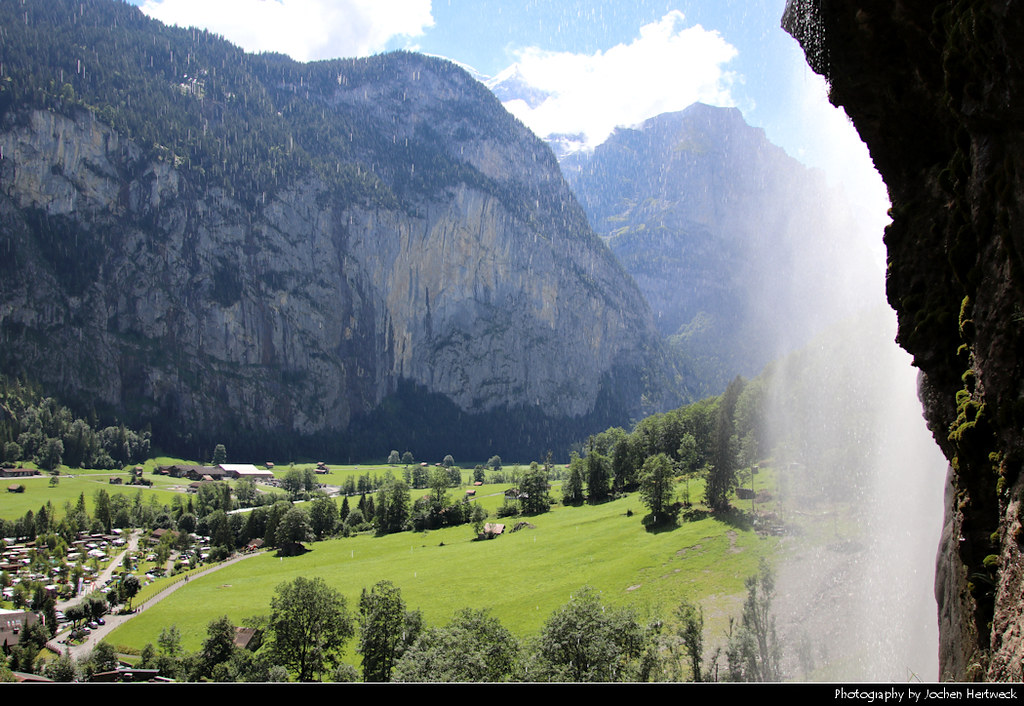 View from behind Staubbachfall, Lauterbrunnen Valley, Switzerland