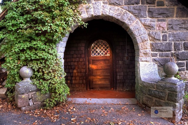 Door of a stone cottage at Skylandmanor