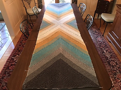 Connie (knitnut246) finished and is blocking her Fading Point by Joji Locatelli!