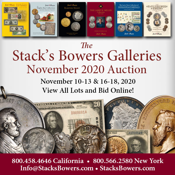 Stacks-Bowers E-Sylum ad 2020-10-18 2020-11 auction