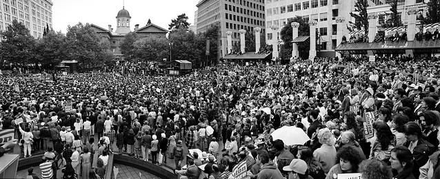 Clinton Rally Panorama, Pioneer Courthouse Square, Portland, Oregon, Sept. 14, 1992