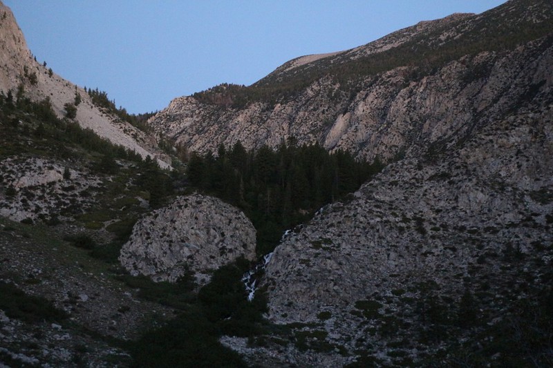 Zoomed-in view of Second Falls from the NF Big Pine Creek Trail