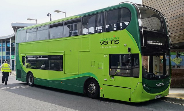 Southern Vectis 1621 is parked at Newport Bus Station before leaving on route 1 to Cowes Carvel Lane. - HJ16 HSO - 15th June 2020