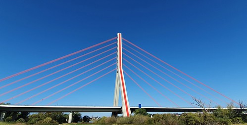 düsseldorf flehe brücke blue red photo bridge