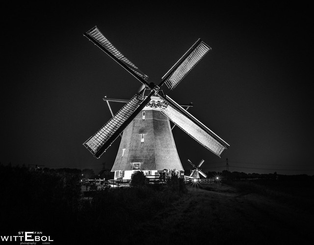 Windmills in black and white