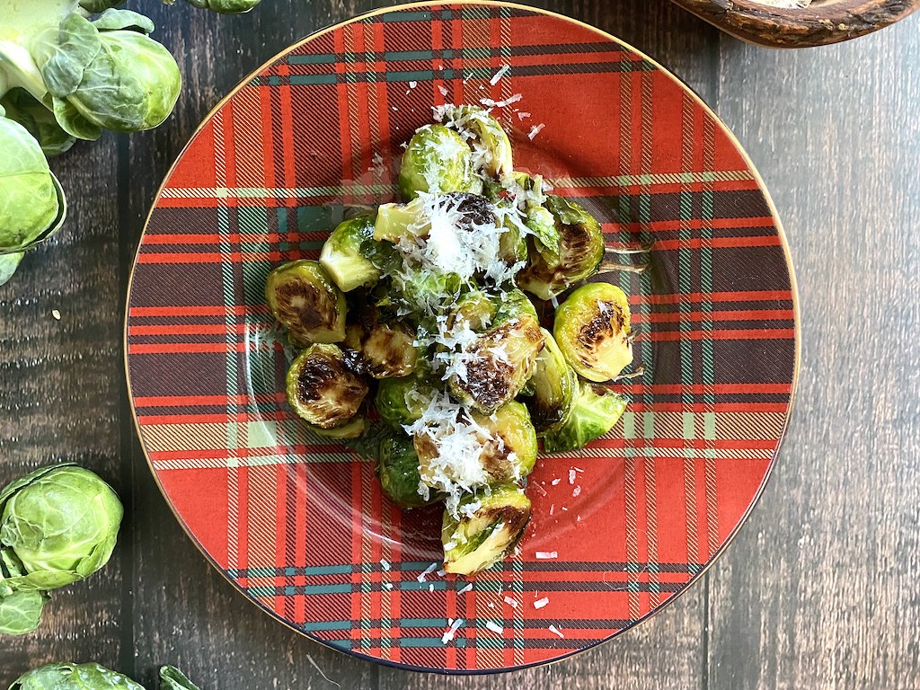 Caramelized brussels sprouts. Topped with parmesan cheese. 