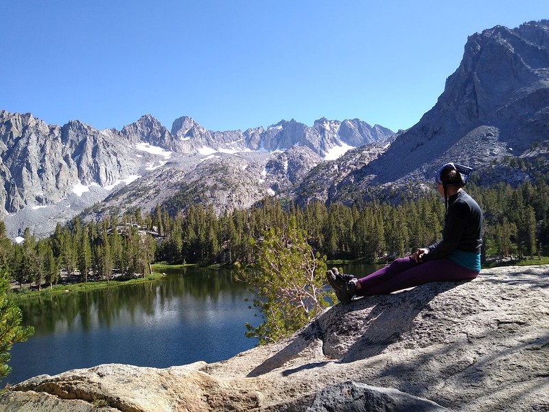 Vicki hanging out on a boulder at our campsite on Fourth Lake - it was easy to just sit there for hours