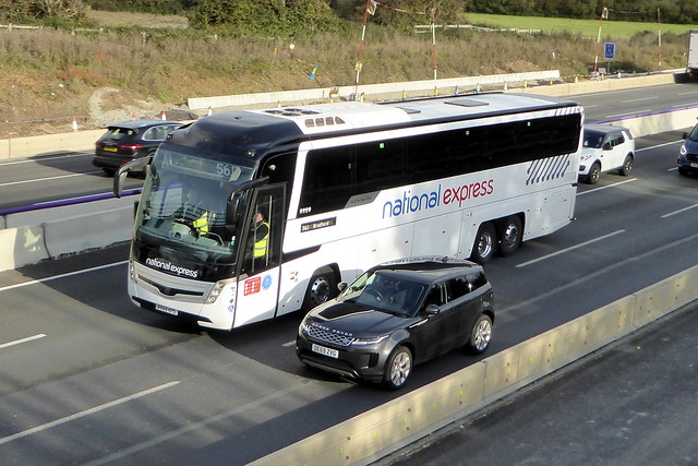 2020 Volvo B11RT / Caetano Levante 3 - BV69 KPE - Stotts Coaches / National Express - M1 at Milton Keynes 13Oct20