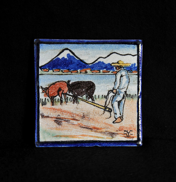 Vintage Ceramic Tile Puebla Mexico Azulejo